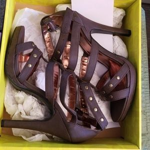 Brown open toe sandal heels NEVER WORN